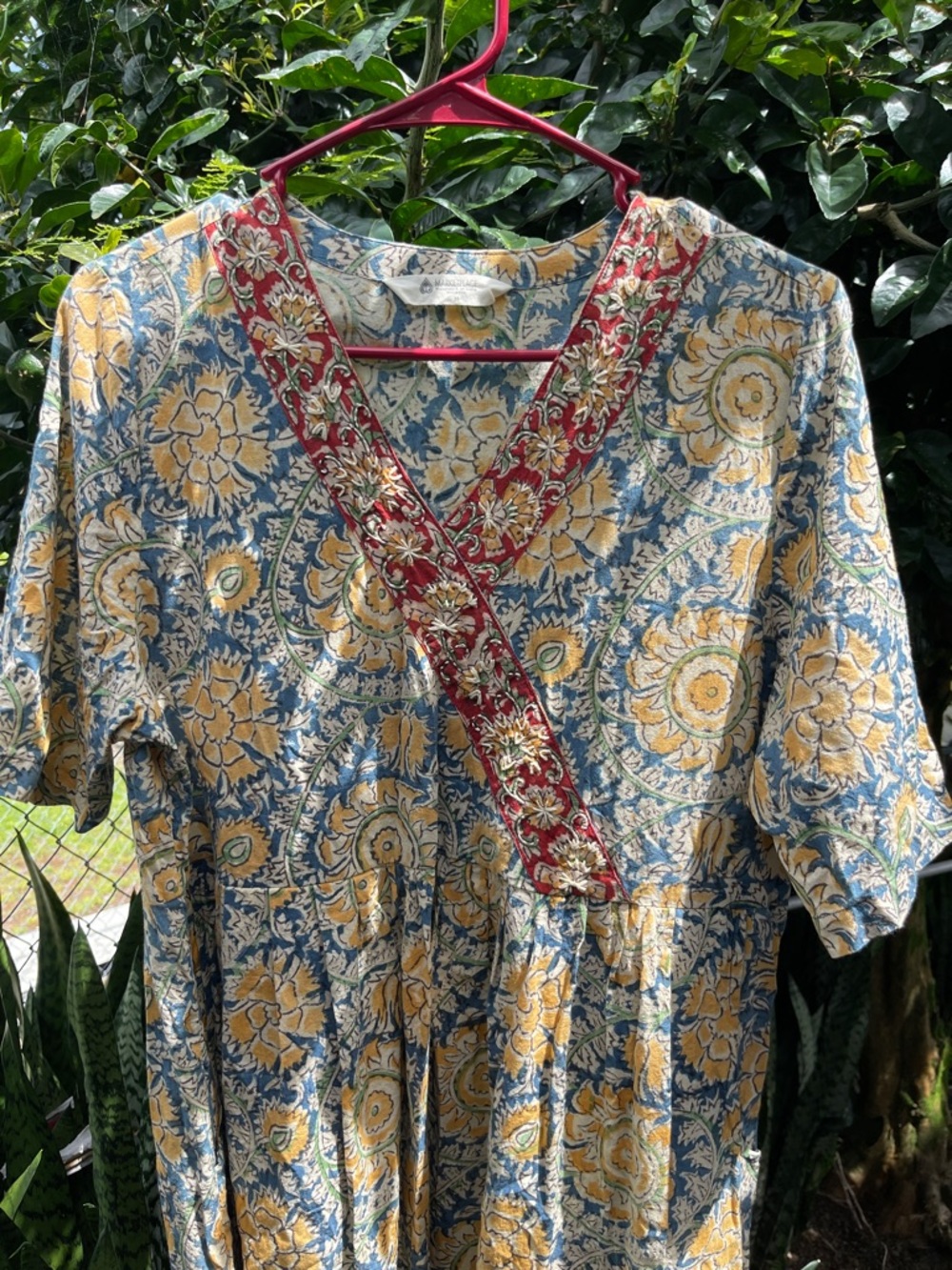 Boho Floral V-Neck Maxi Dress in Yellow and Blue - Picture 3 of 8